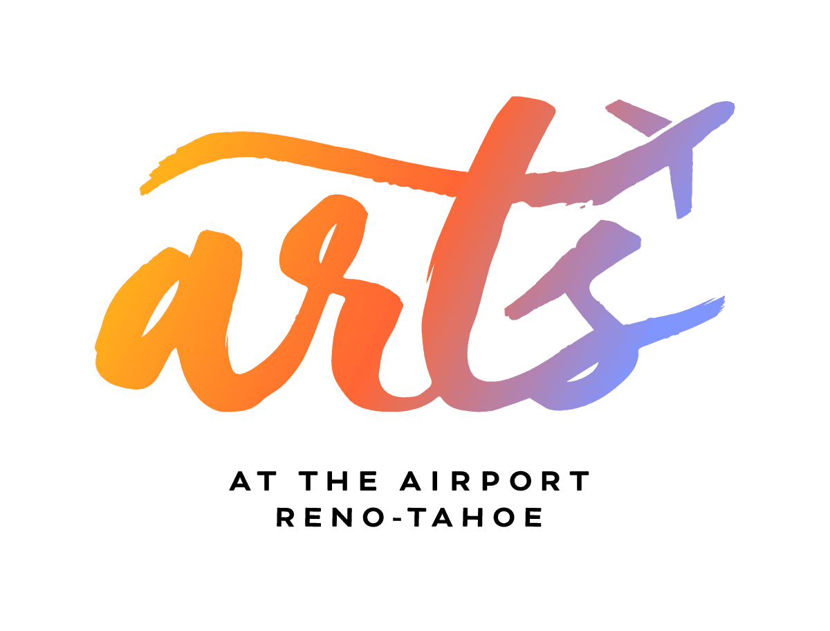 Arts at the Airport Logo features brush stroke font and airplane incorporated