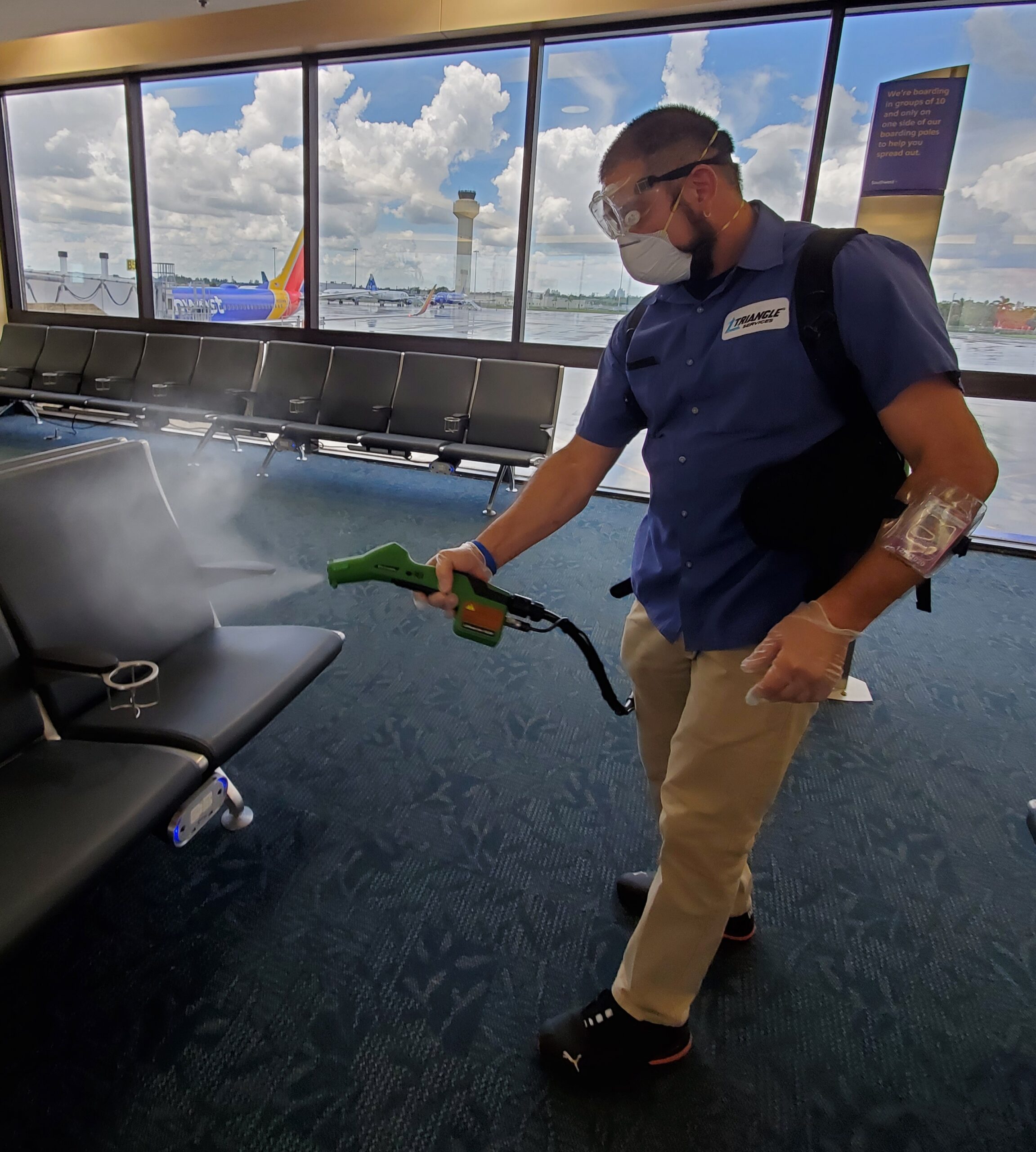 Electrostatic Spraying in Concourse Seating Area