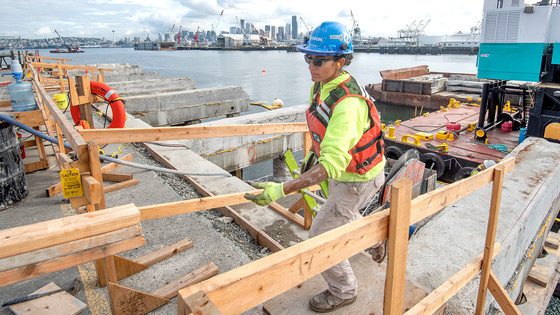 Construction worker on the Terminal 5 modernization project, July 2019, Seattle