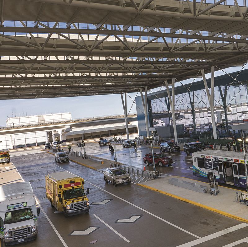 The new Departures curb for Terminal E has a total of 11 lanes.