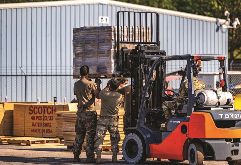 The military airlifted emergency supplies from the airport to areas ravaged by the storm.