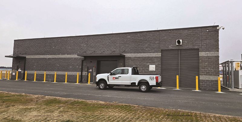 The airfield lighting vault has oversized doorways to accommodate large equipment used inside.