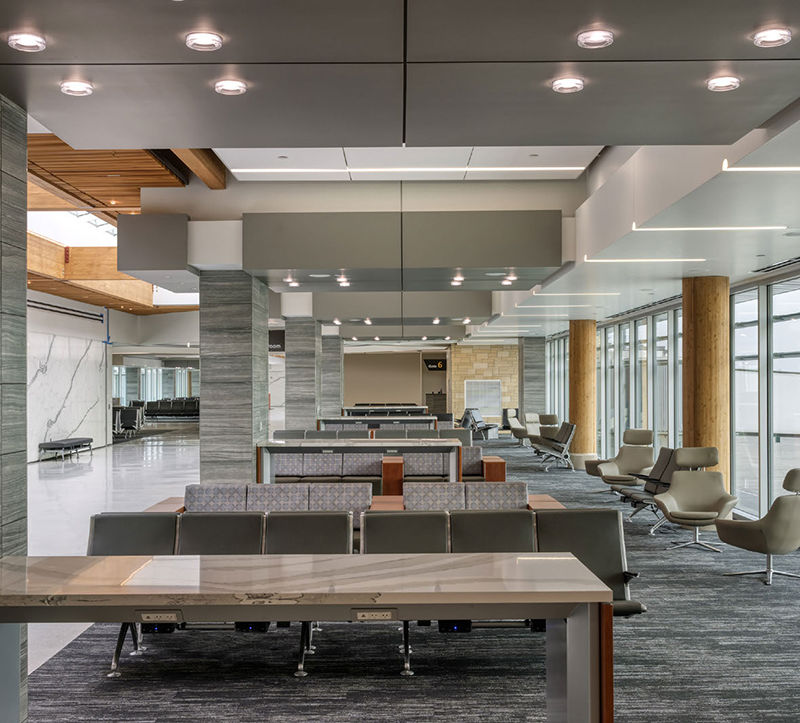 Designers specified different types and brands of seating andfurniture to accommodate various guests.