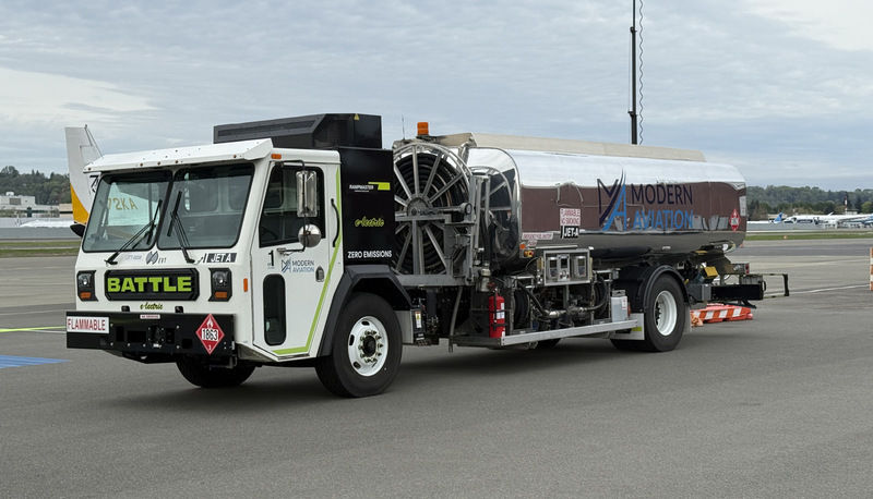 Modern Aviation operates an electric fuel truck and electric tugs.